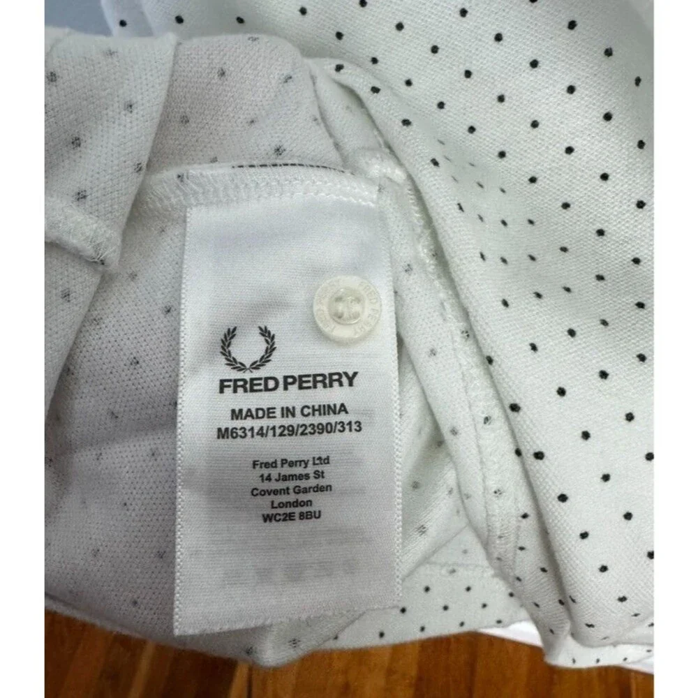 Fred Perry Mens Short Sleeve White Black Dot Red Slim Fit Mens Cotton Polo L - Picture 5 of 6